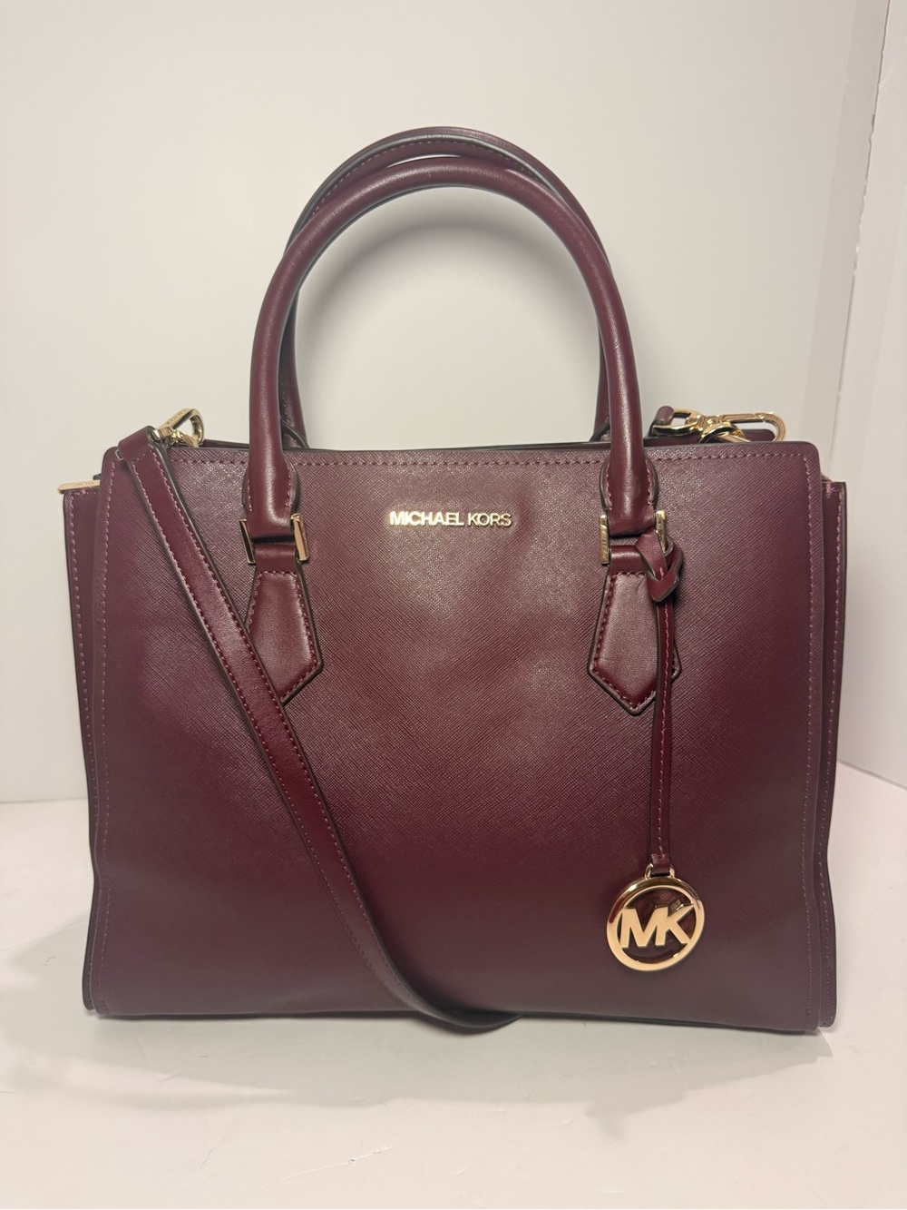 Michael Kors Wine Saffiano Leather Satchel with Gold Hardware - Picture 2 of 13